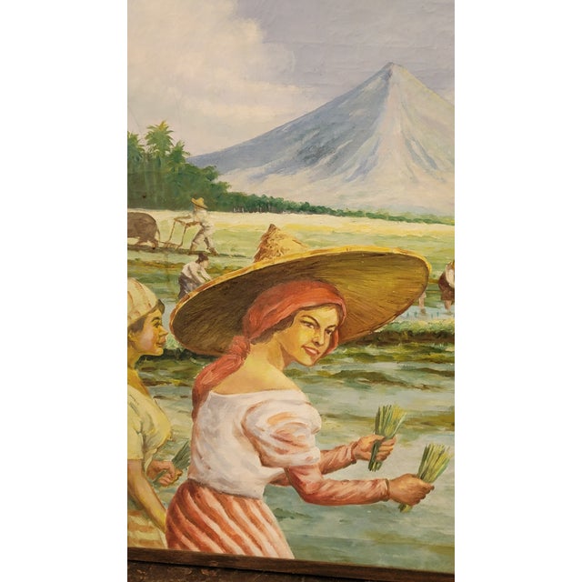Fernand Amorsolo Student Painting University of the Philippines Under Occupation 1940s Planting Rice With Mayon Volcano For Sale In San Diego - Image 6 of 10
