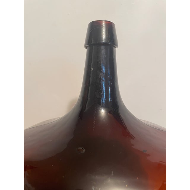 Rustic European Early 20th Century French Demijohn Wine Bottle Jug Handblown Amber Brown Glass 18" For Sale - Image 3 of 12