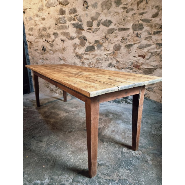 Wood Antique French Country Dining Table with Oak Base & Pine Top, 1900s For Sale - Image 7 of 17