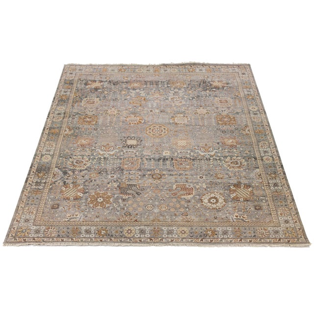 Modern Tabriz Style Wool Rug – Hand-Knotted Transition in Gray, Ochre & Taupe For Sale - Image 10 of 11