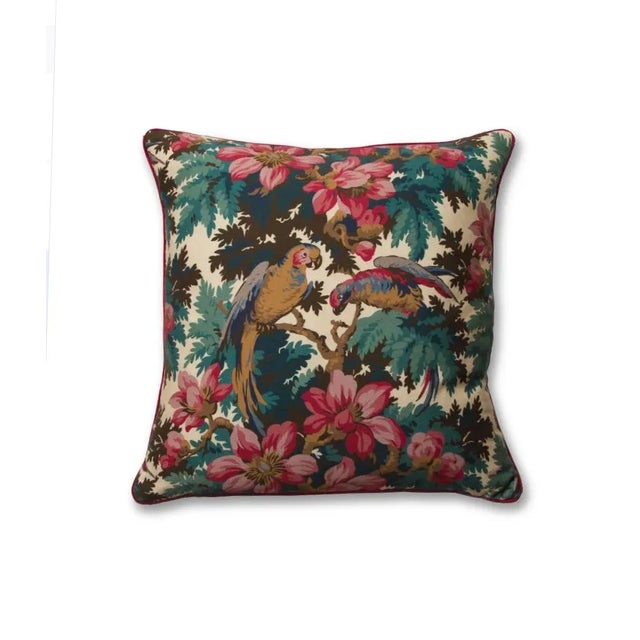 Boho Chic Jungle Parrots Print Pillow Cover For Sale - Image 3 of 3