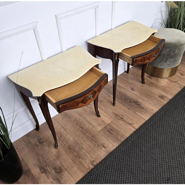 Wood Mid-Century Modern Italian Nightstands with Marble Top, 1950s, Set of 2 For Sale - Image 7 of 10