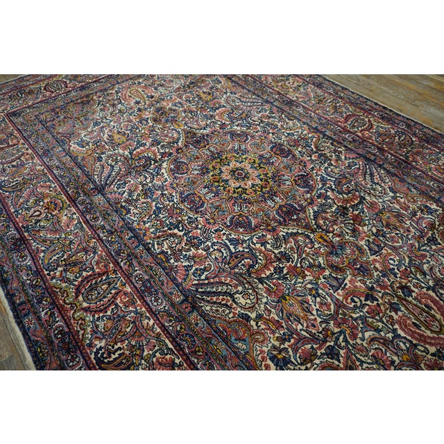 1920s Antique Floral Handknotted Wool Persian Kerman Hallway Runner Carpet Rug For Sale - Image 13 of 13