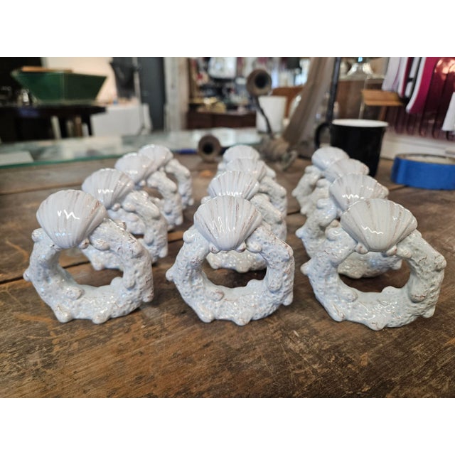 Coastal Set of 12 Vintage Ceramic Napkin Rings For Sale - Image 3 of 3