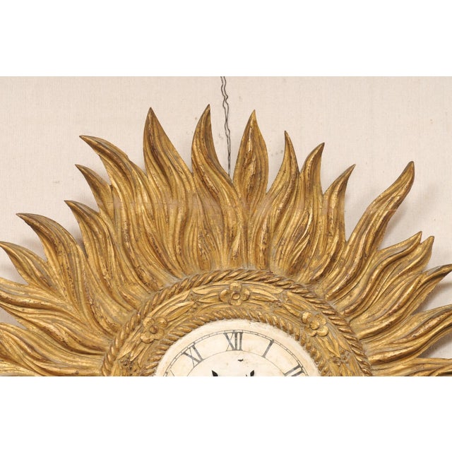 Metal Mid 20th Century Spanish Gold Sunburst Wall Clock For Sale - Image 7 of 9