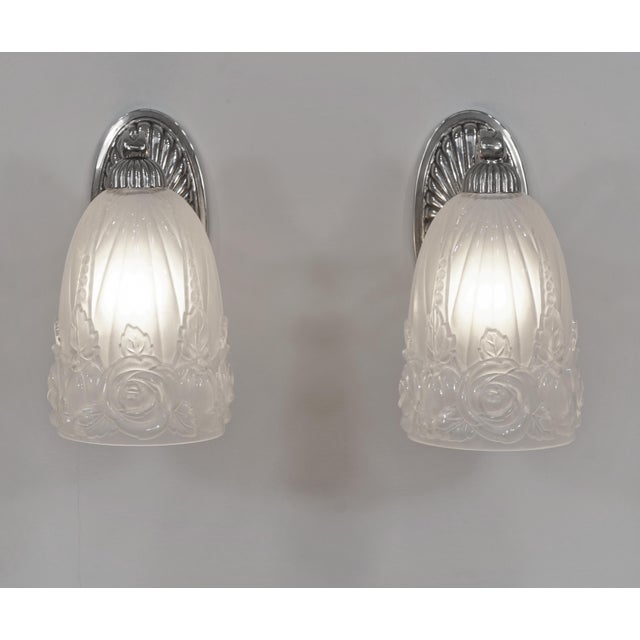 Pair of 1930s Hettier Vincent & Baccarat French Art Deco Wall Sconces - 2 Pairs Available For Sale - Image 6 of 13