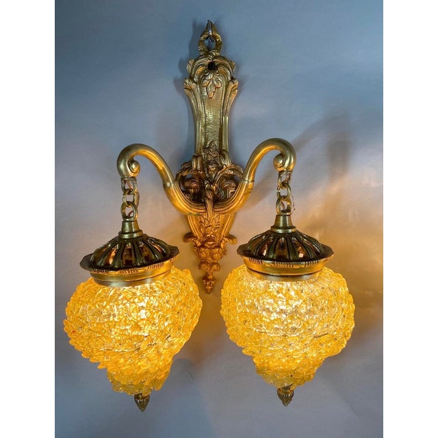 1980s French Louis XVI Gold Bronze Crystal Wall Lamps/ Sconces -Pair For Sale - Image 4 of 14