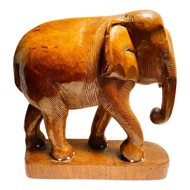 1960s Vintage Hand Carved Elephant Figurine For Sale