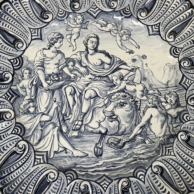 Italian mid-century modern majolica plate by Alba Docilia Albisola, 1950s Majolica plate with a monochromatic blue...