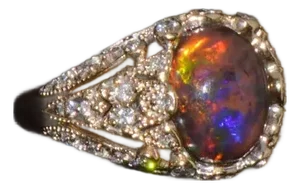 Certified Natural 2.75Cts VS F Diamond Black Opal 18K Solid Gold Bombay Dome Ring, size 6.5