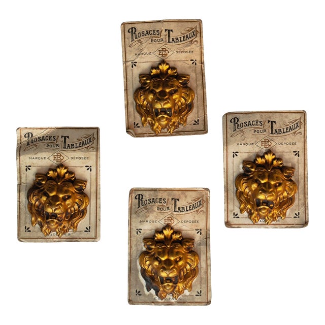 Rare Set of 4 Antique French Picture Rosettes – Lion Head Design – New Old Stock (Nos) For Sale