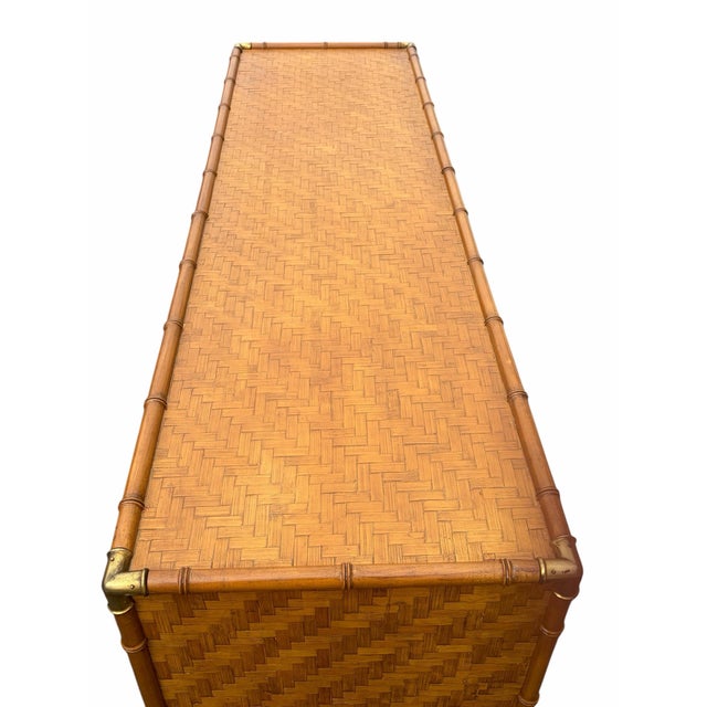 Vintage MCM Faux Bamboo & Rattan Campaign Style Low Dresser For Sale In Philadelphia - Image 6 of 10