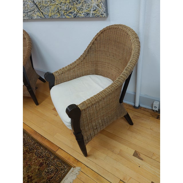 Victorian Late 20th Century Wicker & Mahogany Arm Chairs, a Pair For Sale - Image 3 of 11