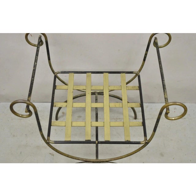 Vintage Neoclassical Style Wrought Iron Curule Savonarola X-Form Bench Chair For Sale - Image 4 of 10