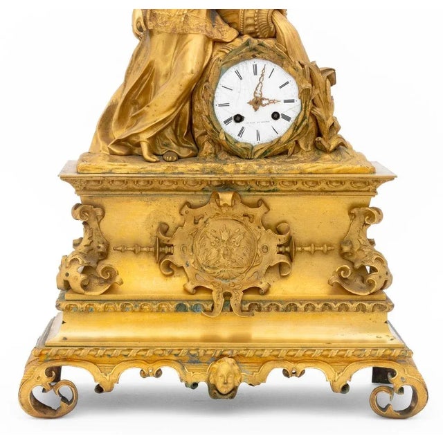 French Empire Gilt Bronze Figural Clock For Sale - Image 4 of 14