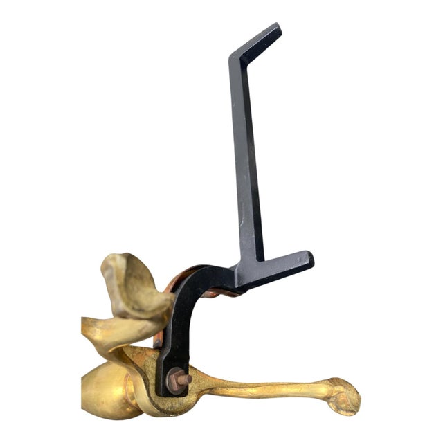 Pair 1920s Vintage Brass Andirons Chippendale Claw Ball Feet Fireplace For Sale - Image 16 of 18
