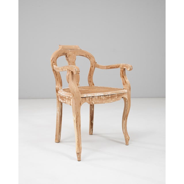 Wood 1900s French Louis XV Style Wood Patinated Open Armchair With Rattan Seat For Sale - Image 7 of 18