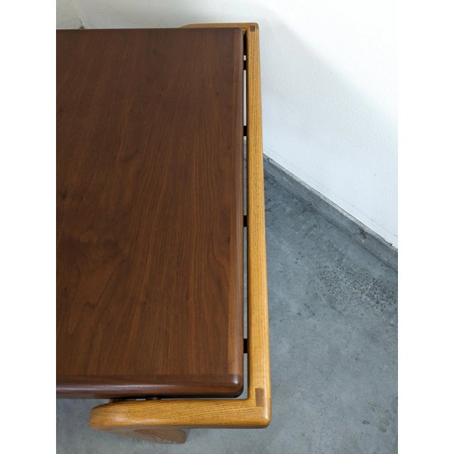 1970s Mid Century Walnut & Oak Dining Table Styled After Lou Hodges For Sale - Image 9 of 12