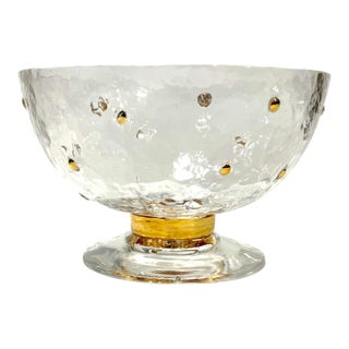 1990s Stephen Smyers Signed Morocco Gold Hobnail Art Glass Footed Serving Bowl For Sale