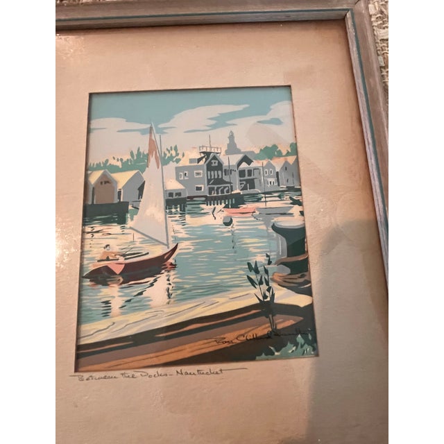 Coastal Circa 1950 Roy Clifford Smith “Between the Docks – Nantucket” Signed Serigraph For Sale - Image 3 of 6