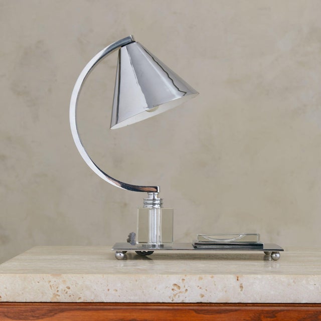 Modern French Modernist Chrome Table Lamp by G. Humbert, 1940s For Sale - Image 3 of 7