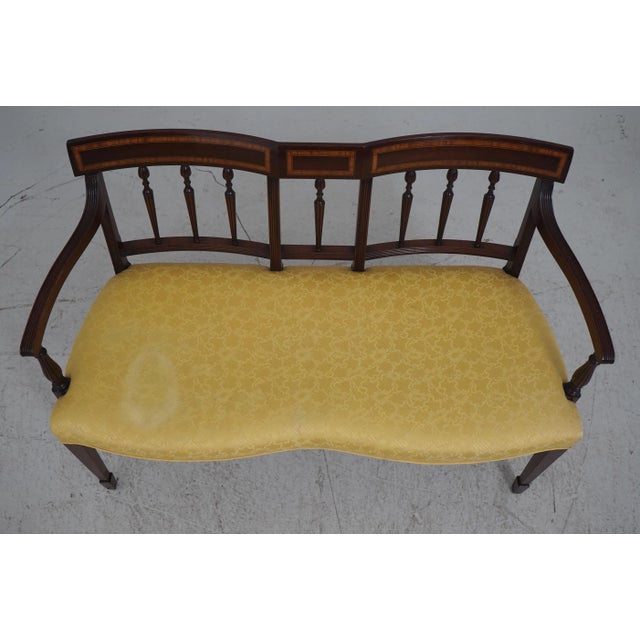 Traditional Wood & Hogan Sheraton Inlaid Mahogany Settee Bench For Sale - Image 3 of 12