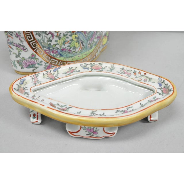 Vintage Chinese Export Porcelain Bird Painted Cachepot Flower Pot Vase For Sale - Image 14 of 16