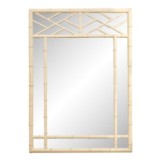 Vintage Hollywood Regency Faux Bamboo White Wall Mirror For Sale