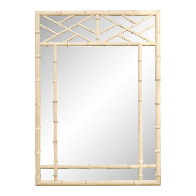 Vintage Hollywood Regency Faux Bamboo White Wall Mirror For Sale