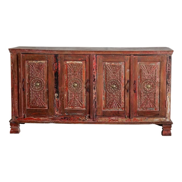 Antique Ornate Carved 4-Door Sideboard | Vintage Wood Buffet Credenza For Sale