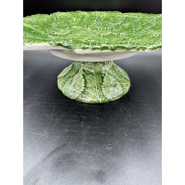 Mid-Century Modern Vintage Mid-Century Modern Italian Majolica Leaf Cake Stand Platter For Sale - Image 3 of 6