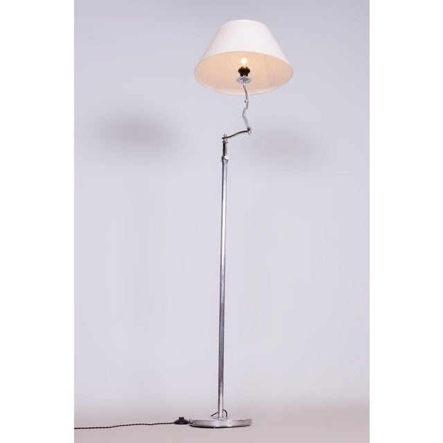 Beige Czech Bauhaus Floor Lamp in Chrome-Plated Steel with Textile Lampshade, 1920s For Sale - Image 8 of 10
