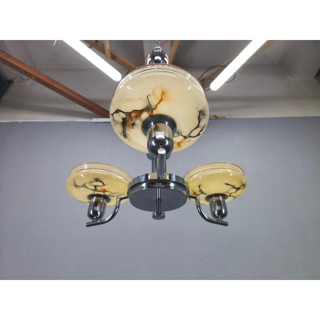 Art Deco Chandelier from Napako in Chrome & Marble Glass, 1930s For Sale - Image 4 of 15