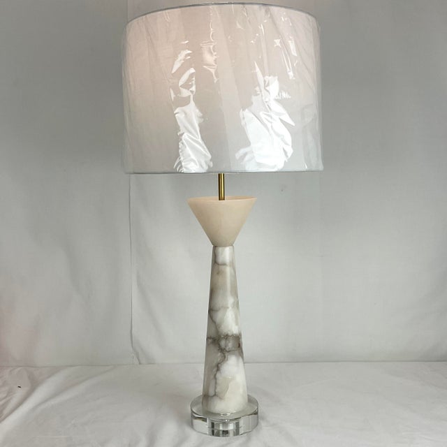 Modern Natural Alabaster & Glass Contemporary Table Lamp-One of a Kind For Sale - Image 3 of 9
