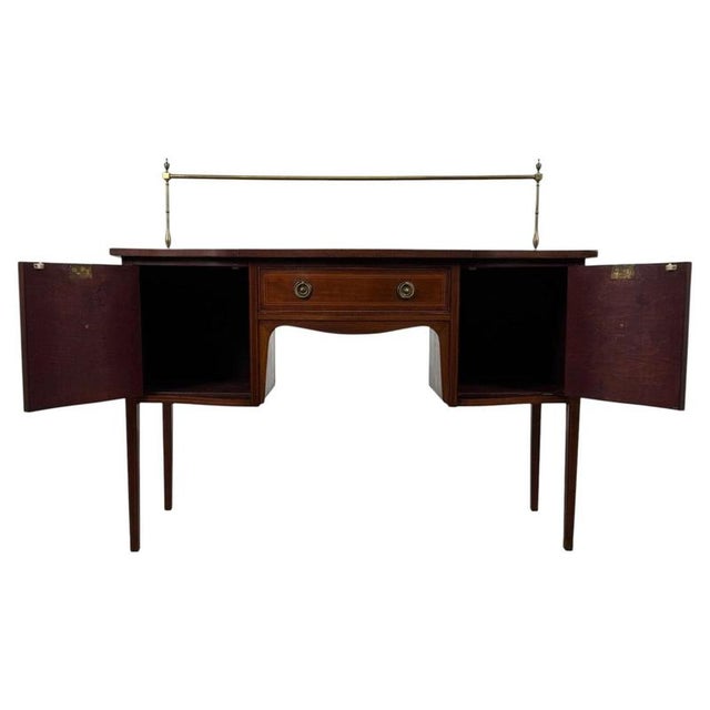 2000 - 2009 20th Century English Inlaid Mahogany Sideboard with Brass Gallery For Sale - Image 5 of 13