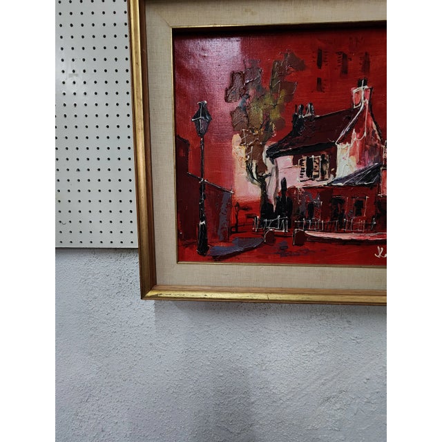 Mid 20th Century Red "Boat House"" Paris City / Town Abstract Oil Painting By DeSmedtdt For Sale - Image 4 of 12
