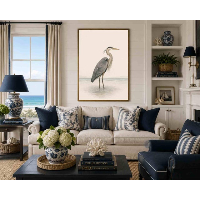 Great Blue Heron Coastal Study, Neutral Bird Wall Art Print, 20" X 30" For Sale - Image 10 of 11