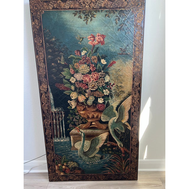 Beautiful painting on wood with birds and flowers. Purchased about 20 plus years ago.