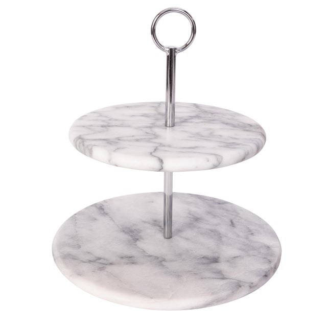Modern Artifacts Trading Company 2-Tier Round Dessert Plate in White For Sale - Image 3 of 3