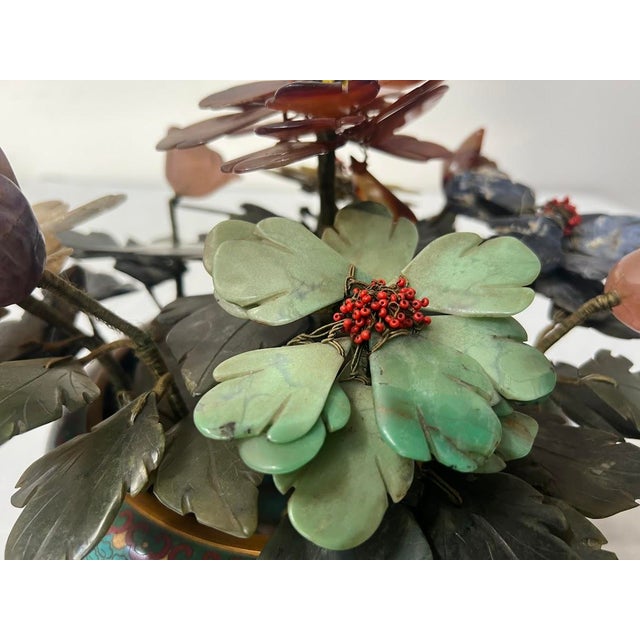 Asian Cloisonné Enamel Cup with Bouquet of Hardstone Flowers For Sale - Image 4 of 18