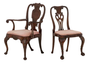 Mid Queen Anne Style Mahogany Chairs, Associated Pair