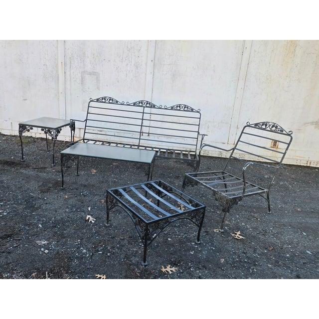 Metal Late 20th Century Wrought Iron Patio Furniture Set, 5 Pieces For Sale - Image 7 of 13