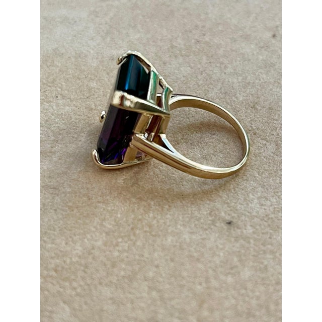 2010s 15 Carat Emerald Cut Amethyst Cocktail Ring in 14 Karat Yellow Gold, Size 6 For Sale - Image 5 of 18