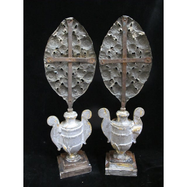 Early 19th Century Italian 19thc Ornate Brass & Wood Flambeau Altar Candle Reflector Pair For Sale - Image 5 of 11