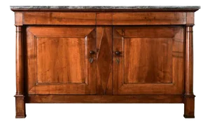 French Empire Solid Walnut & Marble Buffet