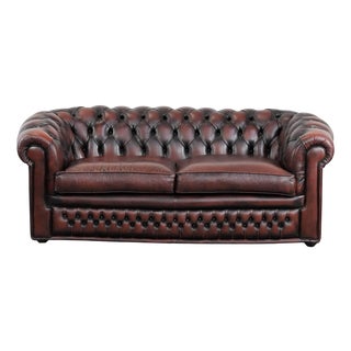 English Style Red-Brown Cowhide Chesterfield Sofa For Sale