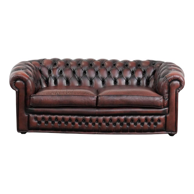 English Style Red-Brown Cowhide Chesterfield Sofa For Sale