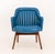 Mid-Century Modern Blue Naugahyde Upholstered Walnut Arm Chair, the channel back above angled legs. 30.75" H x 24.25" W x...