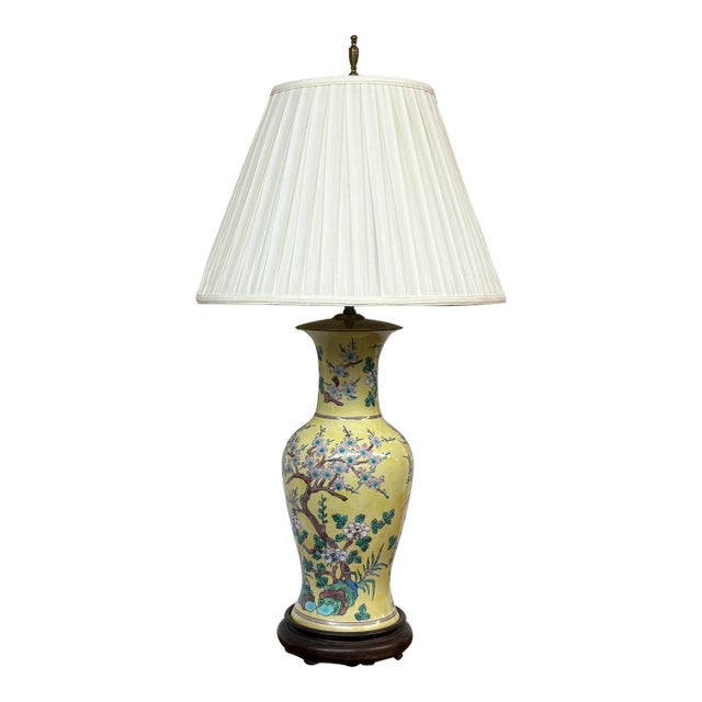 Vintage Chinoiserie Cherry Blossom Table Lamp For Sale