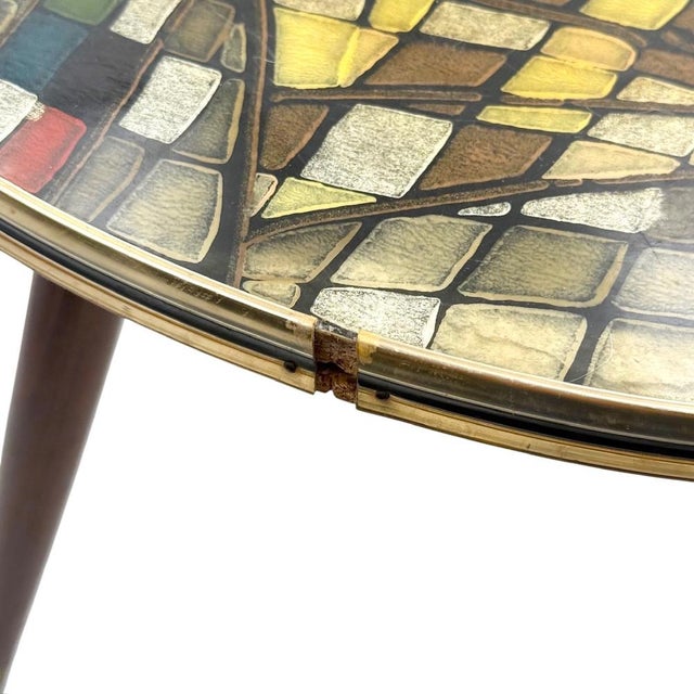 Vintage Italian Tripod Table with Mosaic Laminate Top, 1950s For Sale - Image 9 of 16